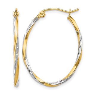 Leslie's 10K w/Rhodium Oval Hinged Hoop Earrings