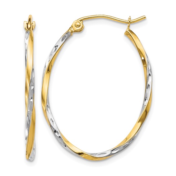 Leslie's 10K w/Rhodium Oval Hinged Hoop Earrings