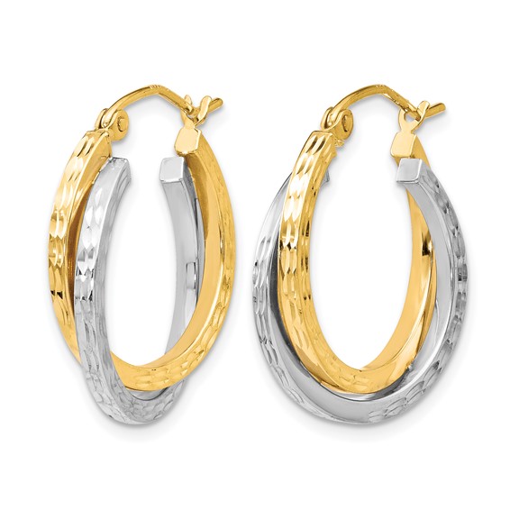 Leslie's 10K Two-tone Textured Hinged Hoop Earrings