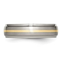 Chisel Titanium Brushed Center Band with 14K Gold Inlay 6mm Ridged Edge view 3
