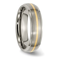 Chisel Titanium Brushed Center Band with 14K Gold Inlay 6mm Ridged Edge view 4