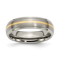 Chisel Titanium Brushed Center Band with 14K Gold Inlay 6mm Ridged Edge view 1