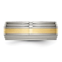 Chisel Titanium Brushed Center Band with 14K Gold Inlay 8mm Ridged Edge view 3