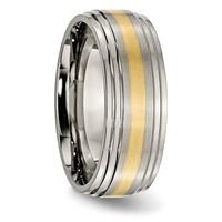 Chisel Titanium Brushed Center Band with 14K Gold Inlay 8mm Ridged Edge view 4