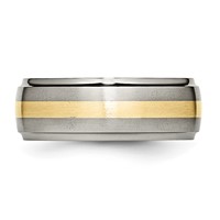 Chisel Titanium Brushed Center Band with 14K Gold Inlay 8mm Ridged Edge view 3