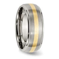 Chisel Titanium Brushed Center Band with 14K Gold Inlay 8mm Ridged Edge view 4