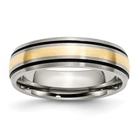 Chisel Titanium Antiqued and Brushed Band with 14K Gold Inlay 6mm Grooved view 1