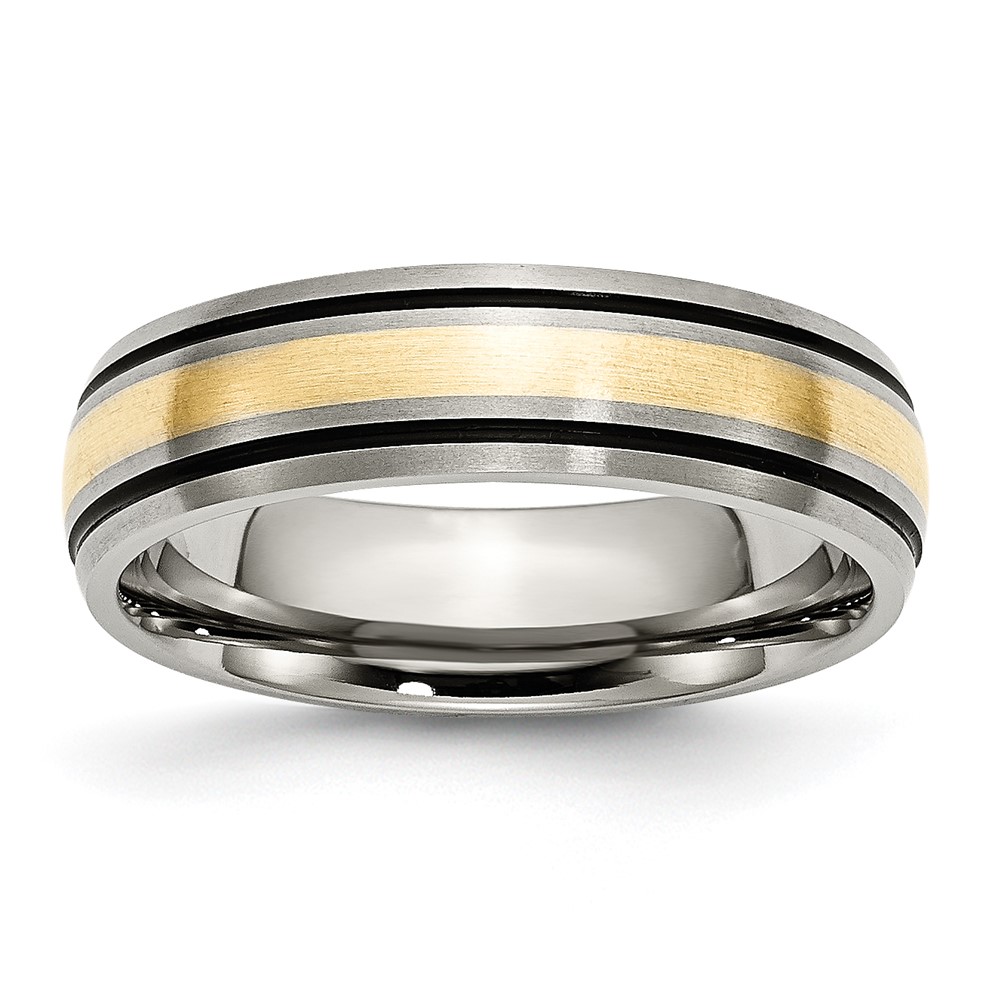 Titanium Antiqued and Brushed w/14k Yellow Inlay 6mm Grooved Band
