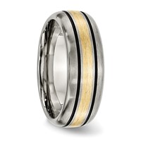 Chisel Titanium Antiqued and Brushed Band with 14K Gold Inlay 8mm Grooved view 4