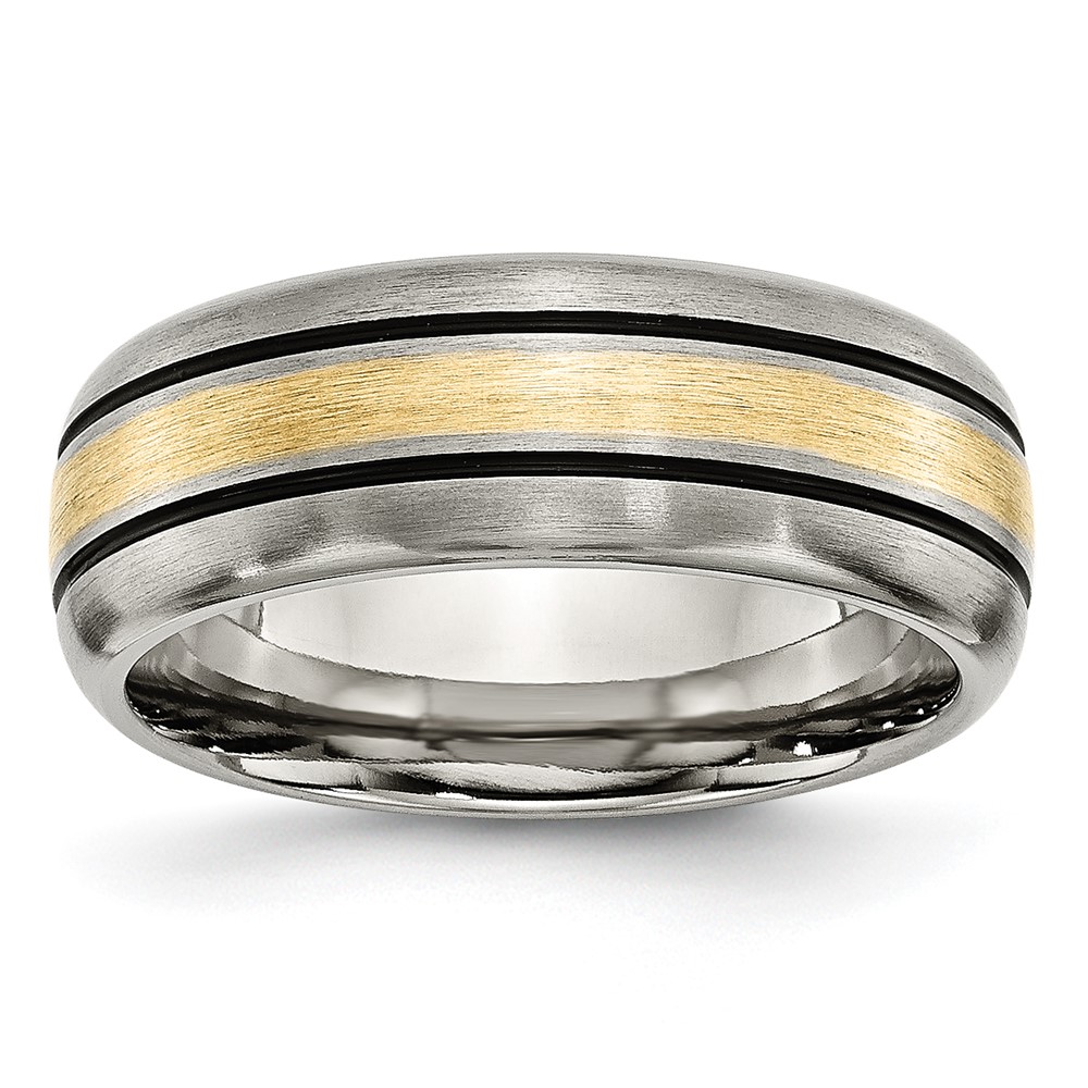 Titanium Antiqued and Brushed w/14k Yellow Inlay 8mm Grooved Band
