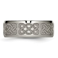 Chisel Titanium Brushed and Polished Celtic Laser Design 8mm Beveled Edge Band view 3