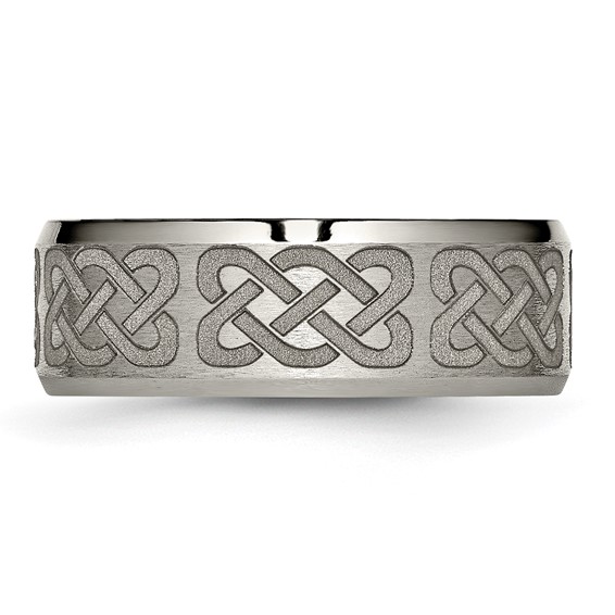 Chisel Titanium Brushed and Polished Celtic Laser Design 8mm Beveled Edge Band