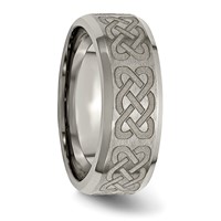 Chisel Titanium Brushed and Polished Celtic Laser Design 8mm Beveled Edge Band view 4