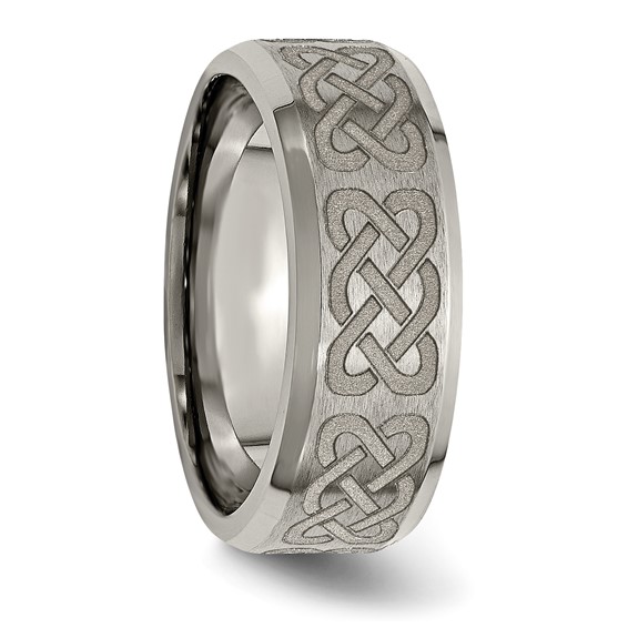 Chisel Titanium Brushed and Polished Celtic Laser Design 8mm Beveled Edge Band