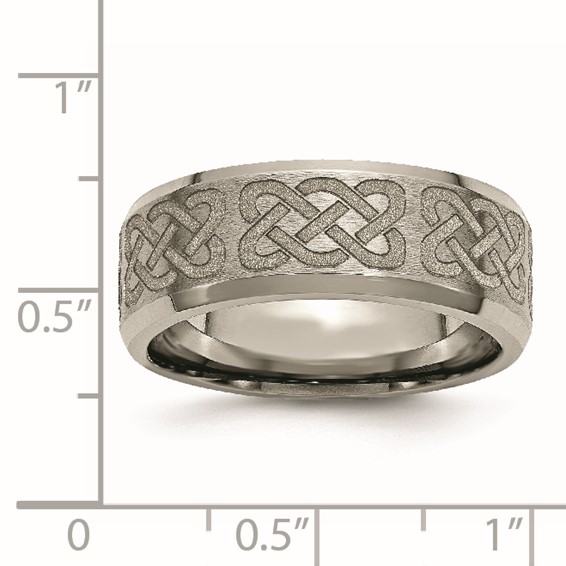 Chisel Titanium Brushed and Polished Celtic Laser Design 8mm Beveled Edge Band