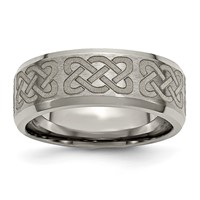 Chisel Titanium Brushed and Polished Celtic Laser Design 8mm Beveled Edge Band view 1