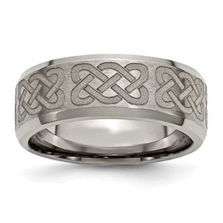 Chisel Titanium Brushed and Polished Celtic Laser Design 8mm Beveled Edge Band