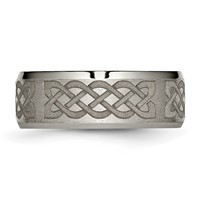 Chisel Titanium Brushed and Polished Celtic Laser Design 8mm Beveled Edge Band view 3