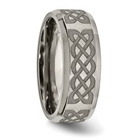 Chisel Titanium Brushed and Polished Celtic Laser Design 8mm Beveled Edge Band view 4
