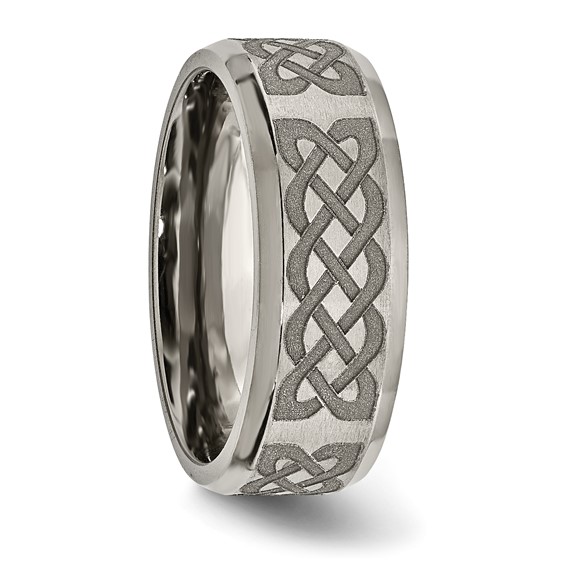 Chisel Titanium Brushed and Polished Celtic Laser Design 8mm Beveled Edge Band