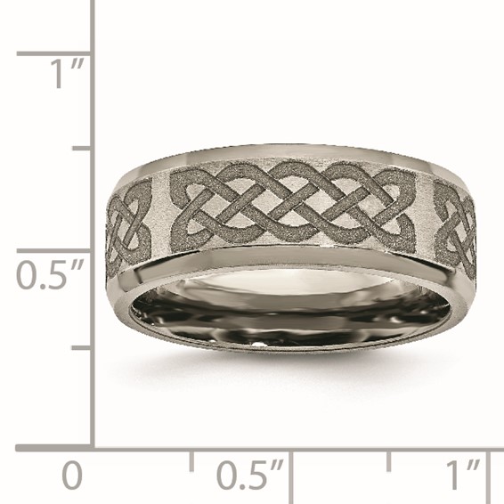 Chisel Titanium Brushed and Polished Celtic Laser Design 8mm Beveled Edge Band