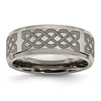 Chisel Titanium Brushed and Polished Celtic Laser Design 8mm Beveled Edge Band view 1