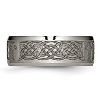 Chisel Titanium Brushed and Polished Cross Laser Design 8mm Beveled Edge Band view 3