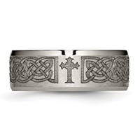 Chisel Titanium Brushed and Polished Cross Laser Design 8mm Beveled Edge Band view 4