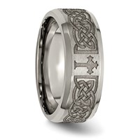 Chisel Titanium Brushed and Polished Cross Laser Design 8mm Beveled Edge Band view 5