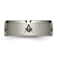 Chisel Titanium Brushed and Polished Masonic Laser Design 8mm Beveled Edge Band view 3
