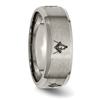 Chisel Titanium Brushed and Polished Masonic Laser Design 8mm Beveled Edge Band view 4
