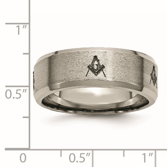 Chisel Titanium Brushed and Polished Masonic Laser Design 8mm Beveled Edge Band