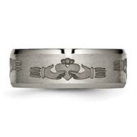 Chisel Titanium Brushed and Polished Claddagh Laser Design 8mm Beveled Edge Band view 3