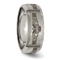 Chisel Titanium Brushed and Polished Claddagh Laser Design 8mm Beveled Edge Band view 4