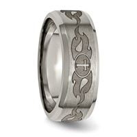 Chisel Titanium Brushed and Polished Cross Laser Design 8mm Beveled Edge Band view 4