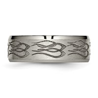Chisel Titanium Brushed and Polished Flames Laser Design 8mm Beveled Edge Band view 3