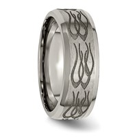 Chisel Titanium Brushed and Polished Flames Laser Design 8mm Beveled Edge Band view 4