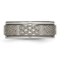 Chisel Titanium Brushed and Polished Celtic Laser Design 8mm Ridged Edge Band view 3