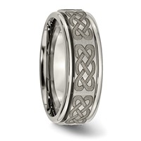 Chisel Titanium Brushed and Polished Celtic Laser Design 8mm Ridged Edge Band view 4