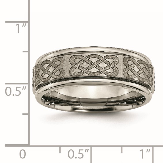 Chisel Titanium Brushed and Polished Celtic Laser Design 8mm Ridged Edge Band