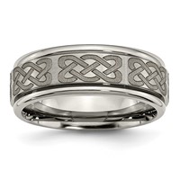 Chisel Titanium Brushed and Polished Celtic Laser Design 8mm Ridged Edge Band view 1