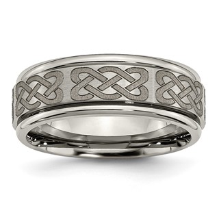 Chisel Titanium Brushed and Polished Celtic Laser Design 8mm Ridged Edge Band