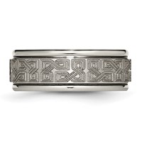 Chisel Titanium Brushed and Polished Laser Design 8mm Ridged Edge Band view 3