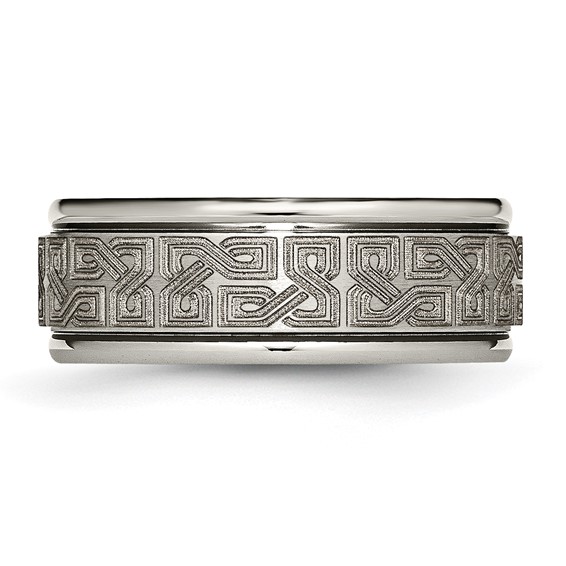 Chisel Titanium Brushed and Polished Laser Design 8mm Ridged Edge Band