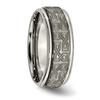 Chisel Titanium Brushed and Polished Laser Design 8mm Ridged Edge Band view 4