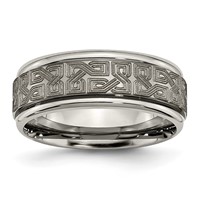 Chisel Titanium Brushed and Polished Laser Design 8mm Ridged Edge Band view 1