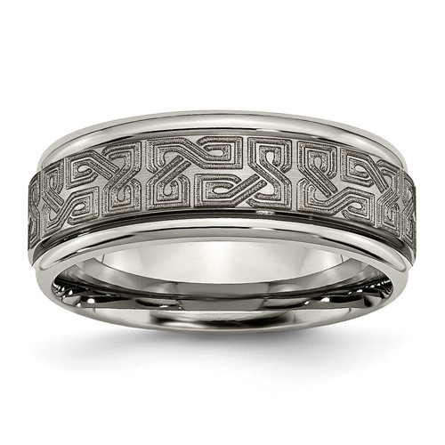Chisel Titanium Brushed and Polished Laser Design 8mm Ridged Edge Band