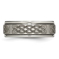 Chisel Titanium Brushed and Polished Celtic Laser Design 8mm Ridged Edge Band view 3