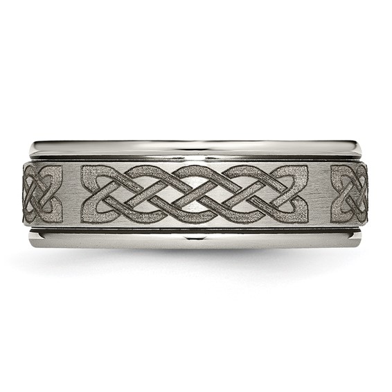 Chisel Titanium Brushed and Polished Celtic Laser Design 8mm Ridged Edge Band