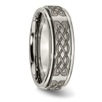 Chisel Titanium Brushed and Polished Celtic Laser Design 8mm Ridged Edge Band view 4